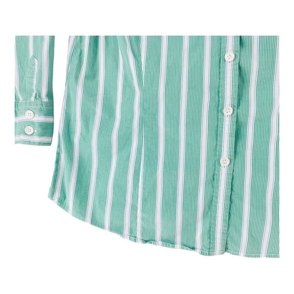 LL BEAN Shirt Womens L Button Up Blouse Top Striped 3/4 Sleeve Green - Picture 4 of 11